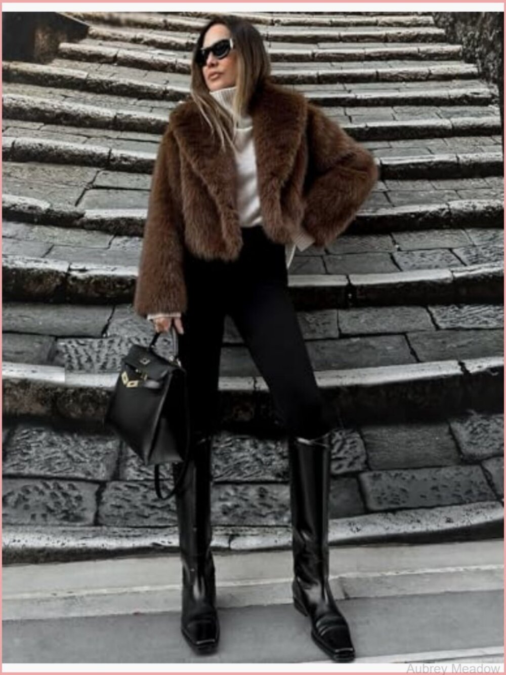 Fluffy Faux Fur Cropped Coat Long Sleeve Open Front Winter Jacket - Picture 5 of 7
